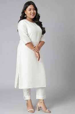 XL LOVE by Janasya Off-white plain silk salwar 4