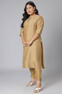 XL LOVE by Janasya Gold plain silk salwar 3