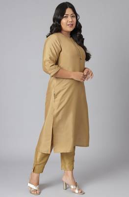 XL LOVE by Janasya Gold plain silk salwar 4