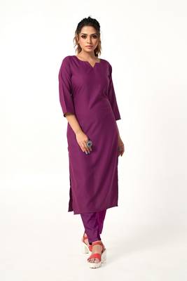 ASHWATH Purple Colour Solid Straight Kurta With Pant Set 1