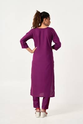 ASHWATH Purple Colour Solid Straight Kurta With Pant Set 4
