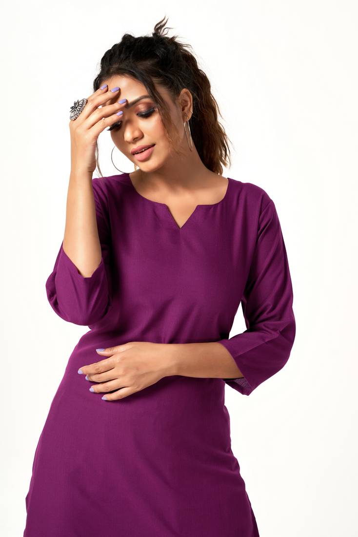 ASHWATH Purple Colour Solid Straight Kurta With Pant Set