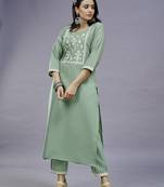 ASHWATH Green Embroidery Straight Kurta With Pant Set