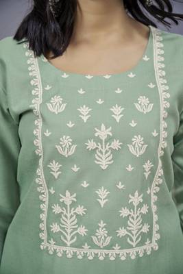 ASHWATH Green Embroidery Straight Kurta With Pant Set 3