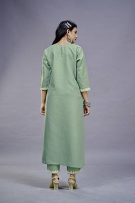 ASHWATH Green Embroidery Straight Kurta With Pant Set 5