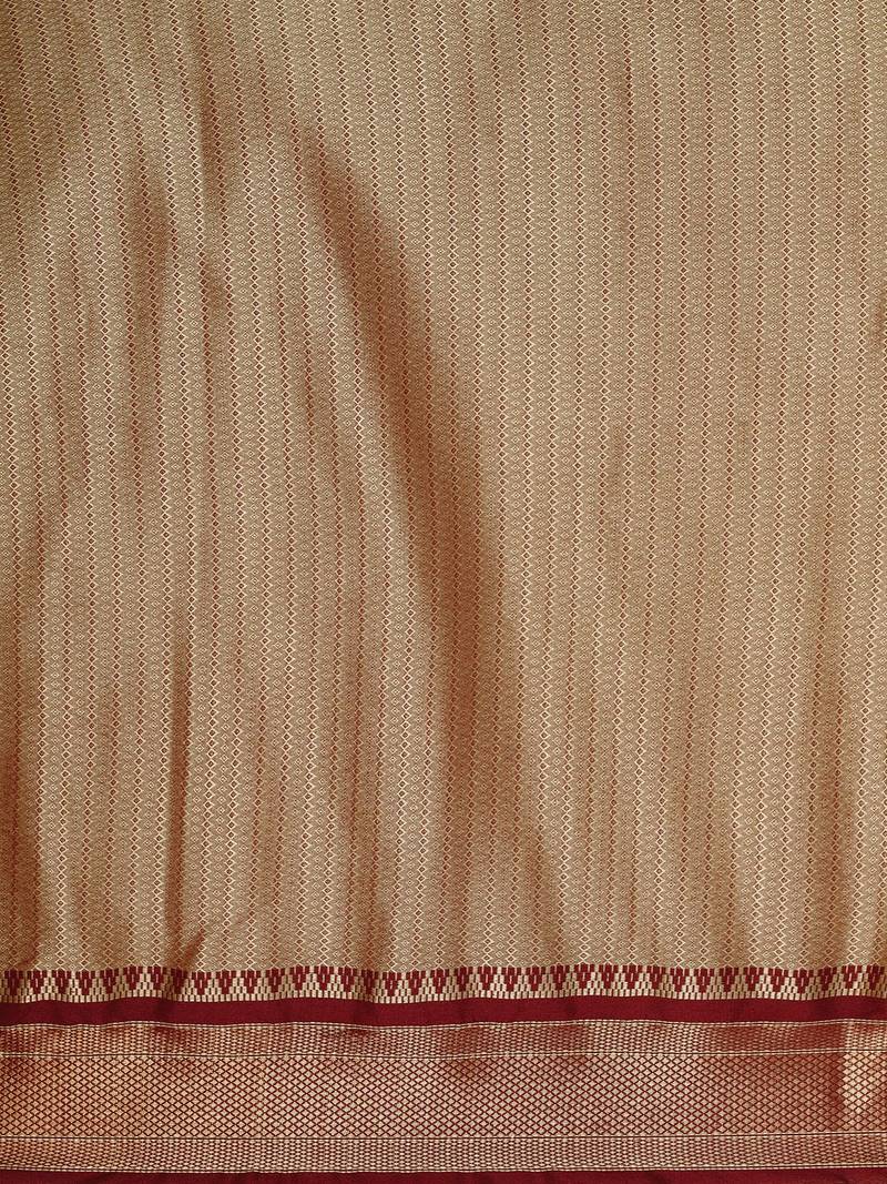 VASTRANAND Golden & Maroon Woven Design Banarasi Saree