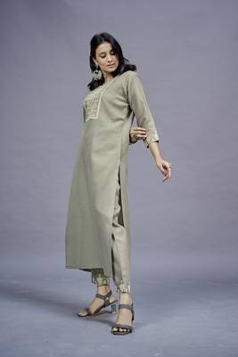 ASHWATH gREY Embroidery Straight Kurta With Pant Set 1