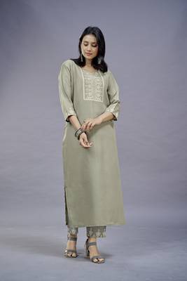 ASHWATH gREY Embroidery Straight Kurta With Pant Set 2