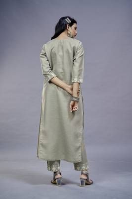 ASHWATH gREY Embroidery Straight Kurta With Pant Set 3