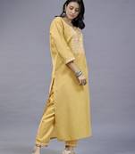 ASHWATH Yellow Embroidery Straight Kurta With Pant Set