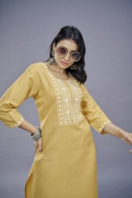 ASHWATH Yellow Embroidery Straight Kurta With Pant Set 3