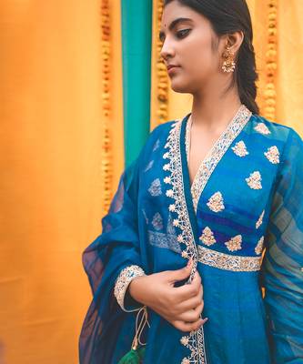 Chanderi Woven Blue Skirt set 2