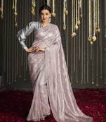 Light pink embroidered pure silk saree with blouse