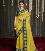 Mustard embroidered pure silk saree with blouse