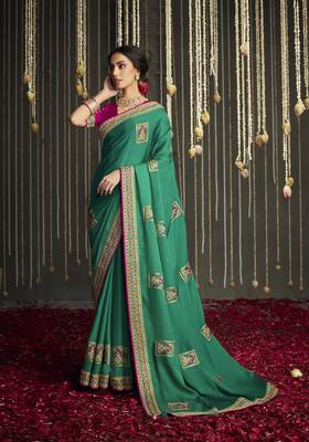 Jade embroidered pure silk saree with blouse 1