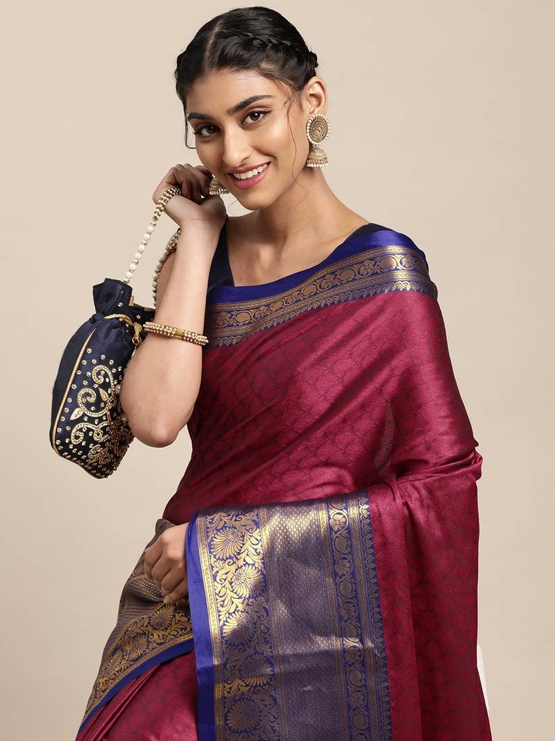 Multicolor woven silk blend saree with blouse