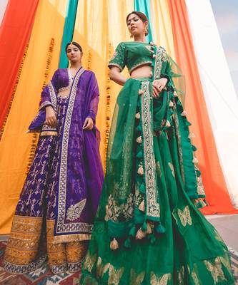 Purple Mustard Chanderi Handloom Organza Lehanga Set 4