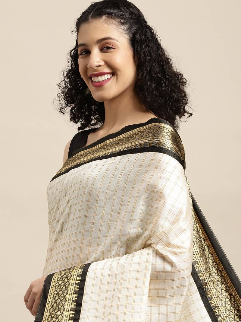 Multicolor woven pure silk saree with blouse