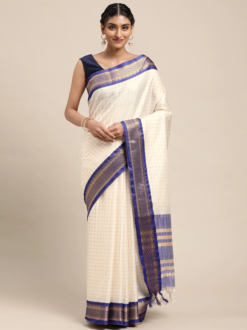 Multicolor woven pure silk saree with blouse