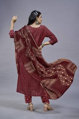 ASHWATH Embroidery Printed Rayo Cotton Straight Kurta With Pant And Dupatta 2