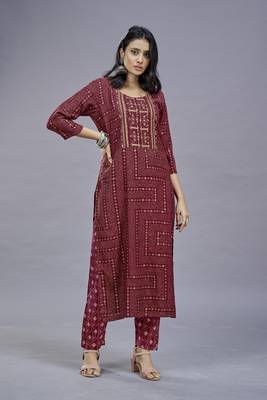 ASHWATH Embroidery Printed Rayo Cotton Straight Kurta With Pant And Dupatta 4
