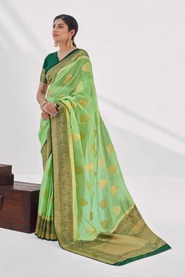 Light green Color Silk Organaza Zari woven Saree 1