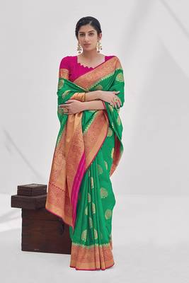 Green Color Silk Organaza Zari woven Saree 1