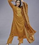 ASHWATH Embroidery Printed Rayon Cotton Straight Kurta With Pant And Dupatta