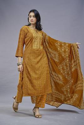 ASHWATH Embroidery Printed Rayon Cotton Straight Kurta With Pant And Dupatta 2