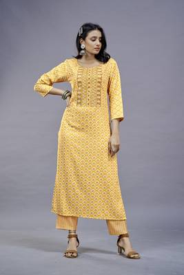 ASHWATH Embroidery Printed Rayon Cotton Straight Kurta With Pant And Dupatta 2