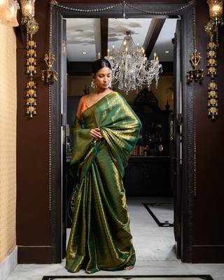 Emerald Green All Over Woven Brocade Banarasi  2