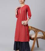 Maroon printed crepe ethnic-kurtis