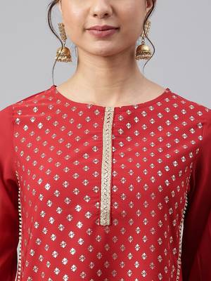 Maroon printed crepe ethnic-kurtis 4