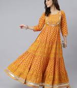 Mustard printed cotton ethnic-kurtis