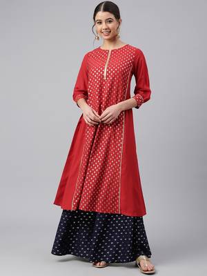 Mustard printed cotton ethnic-kurtis 2