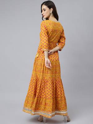 Mustard printed cotton ethnic-kurtis 3