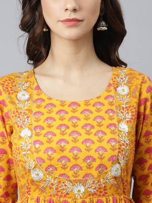 Mustard printed cotton ethnic-kurtis 4