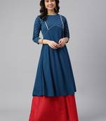 Teal printed crepe ethnic-kurtis