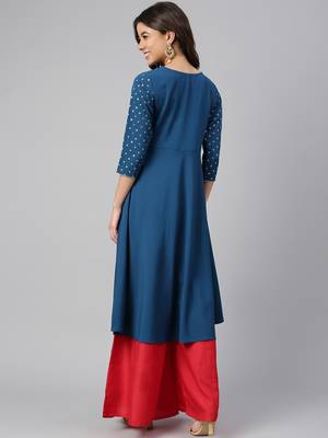 Teal printed crepe ethnic-kurtis 3