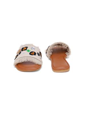 Cr  me Leopard Fringe Flats 3