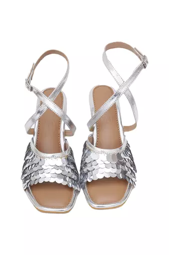 Silver Sequin Embellished Heels