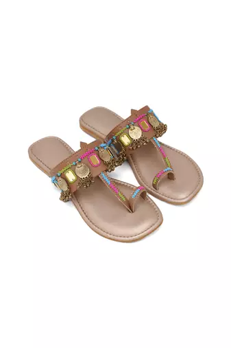 Nadia Coin Embellished Kolhapuri Flats