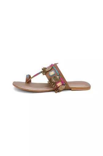 Nadia Coin Embellished Kolhapuri Flats