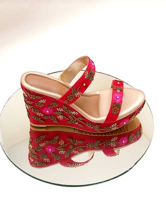 Blossom Red Embellished Wedges 1