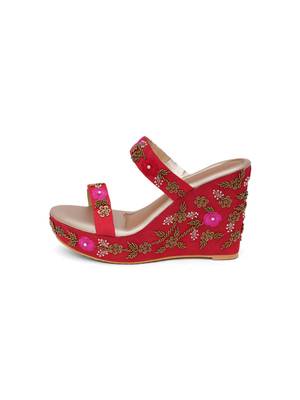 Blossom Red Embellished Wedges 2