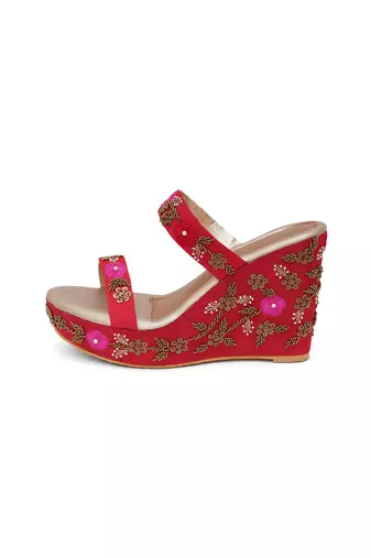 Blossom Red Embellished Wedges