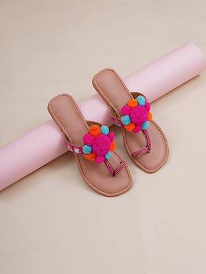 Pink Pom Pom Kolhapuri Flats 1