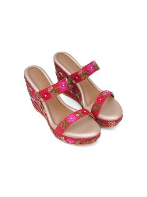 Blossom Red Embellished Wedges 3