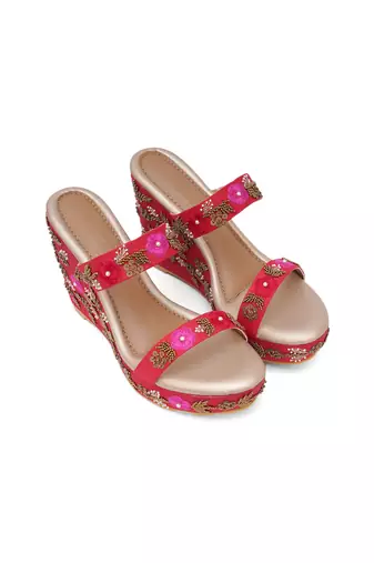 Blossom Red Embellished Wedges