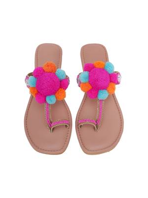 Pink Pom Pom Kolhapuri Flats 2